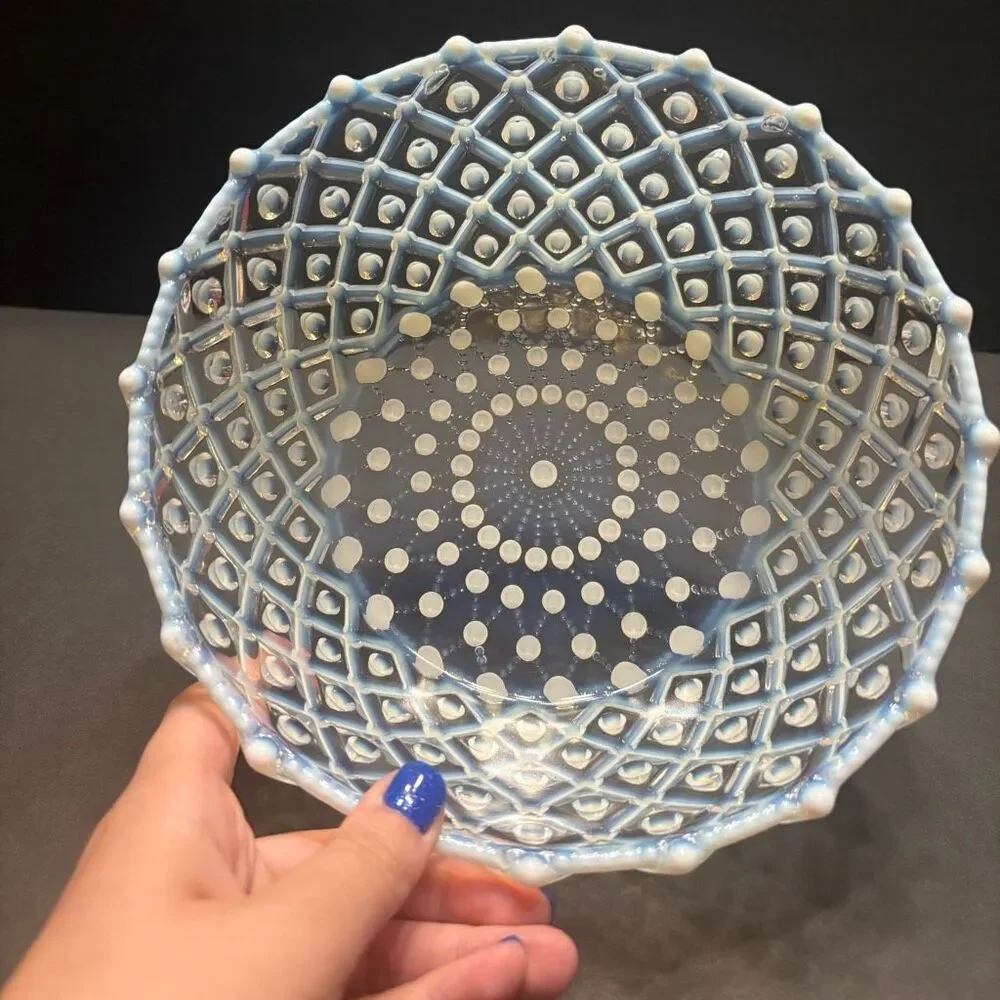 Rare Vintage Antique Aetna Glass Co. 1887 Hobnail Square Bowl White Opalescent